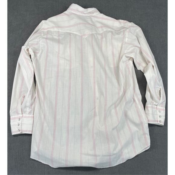 Vintage Western Pearl Snap Shirt Mens 17.5 White Red Stripe Long Sleeve Cowboy - Picture 10 of 11